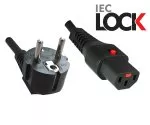 Power cord Europe CEE 7/7 90° to C13, 1mm², with lock, black, length 2,00m